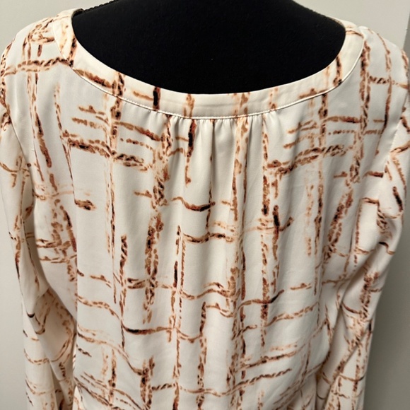 *WHITE HOUSE BLACK MARKET* White x Brown Pattern Long Sleeve Dress Size 10 - Picture 5 of 7